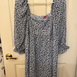 Floral Blue Dress with Puff Sleeves